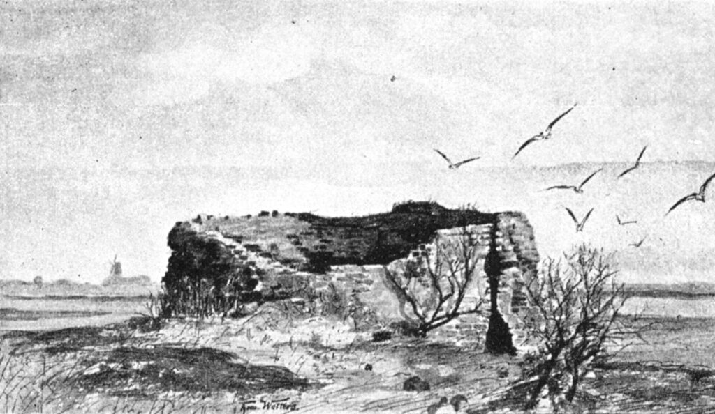 Historische Zeichnung der Ruine Glambek auf Fehmarn aus einer Veröffentlichung von 1896